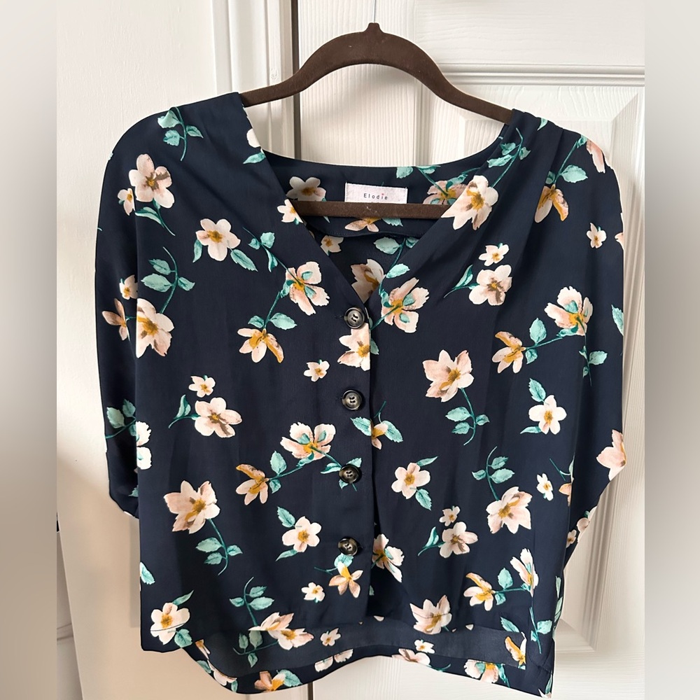 Elodie Navy Floral Button-Up Blouse